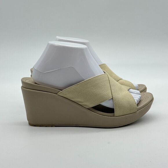 Crocs Leigh II Cris-Cross Strap Wedge Women's Size 10 Beige Comfort Sandals - Picture 5 of 12